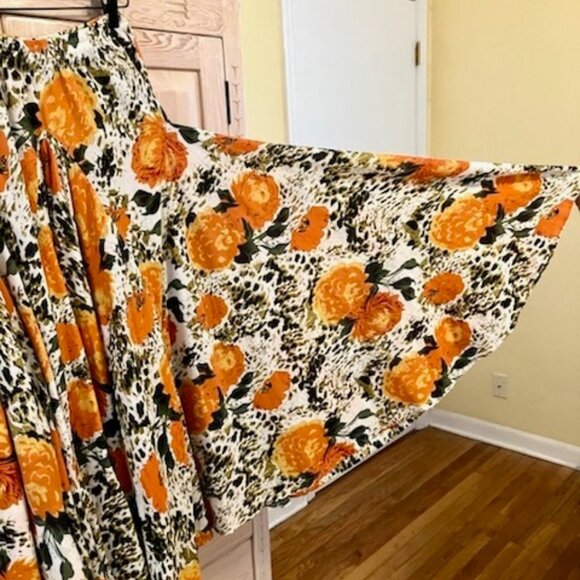 Chelsea & Theodore Boho 70s Floral Wallpaper Full Skirt Maxi Full Cottag… - Picture 2 of 7